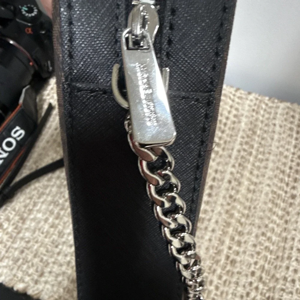 Michael Kors Brown Logo Crossbody Bag Zip, Chain Strap, Adjustable, Silver